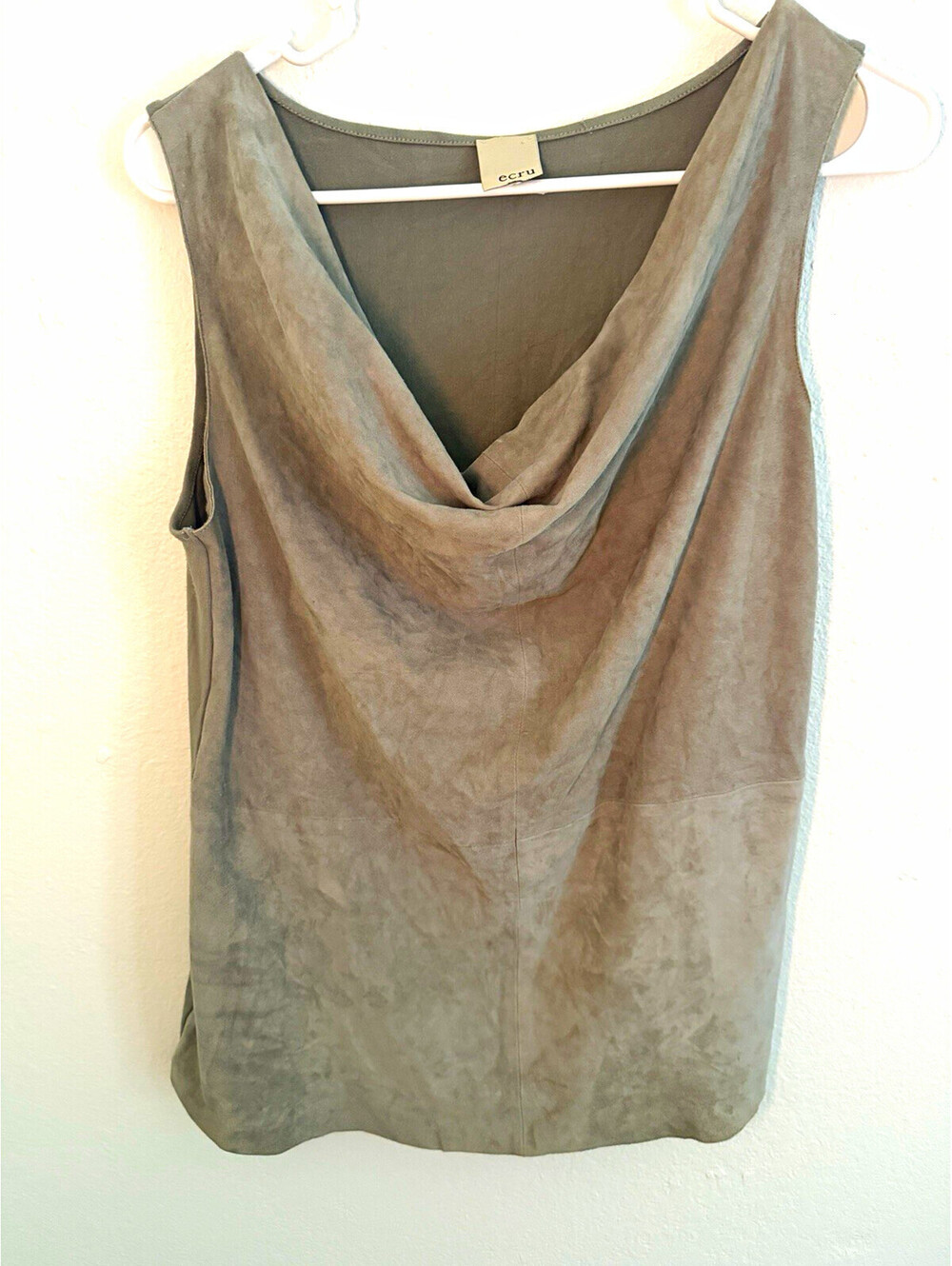 Ecru Women’s Small Gray Genuine Leather Front Cowl Neck Sleeveless Top